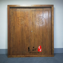 Elm rural entrance door Courtyard Chinese style door Solid wood antique door Villa carved log door Mansion copper door