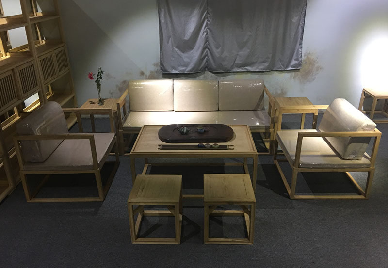 New Chinese style all solid wood living room sofa chair combination ash simple office kung fu coffee table sofa six-piece set