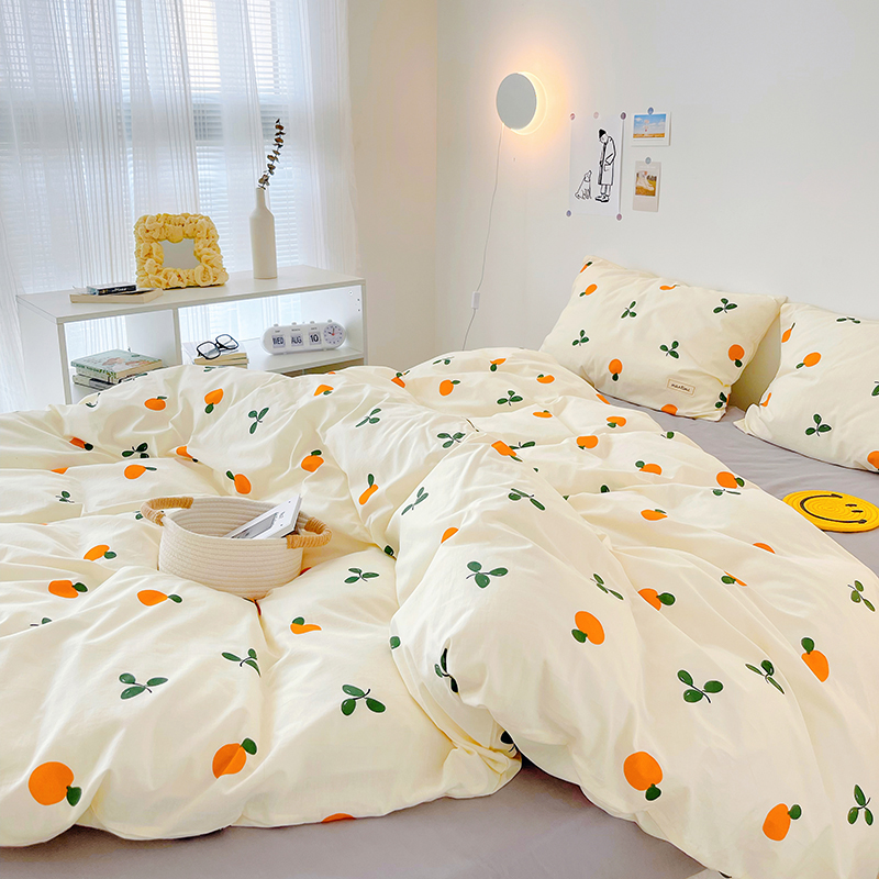 ins minimalist bed bedding all cotton washed cotton four pieces 100 pure cotton summer fresh quilt cover single three-style