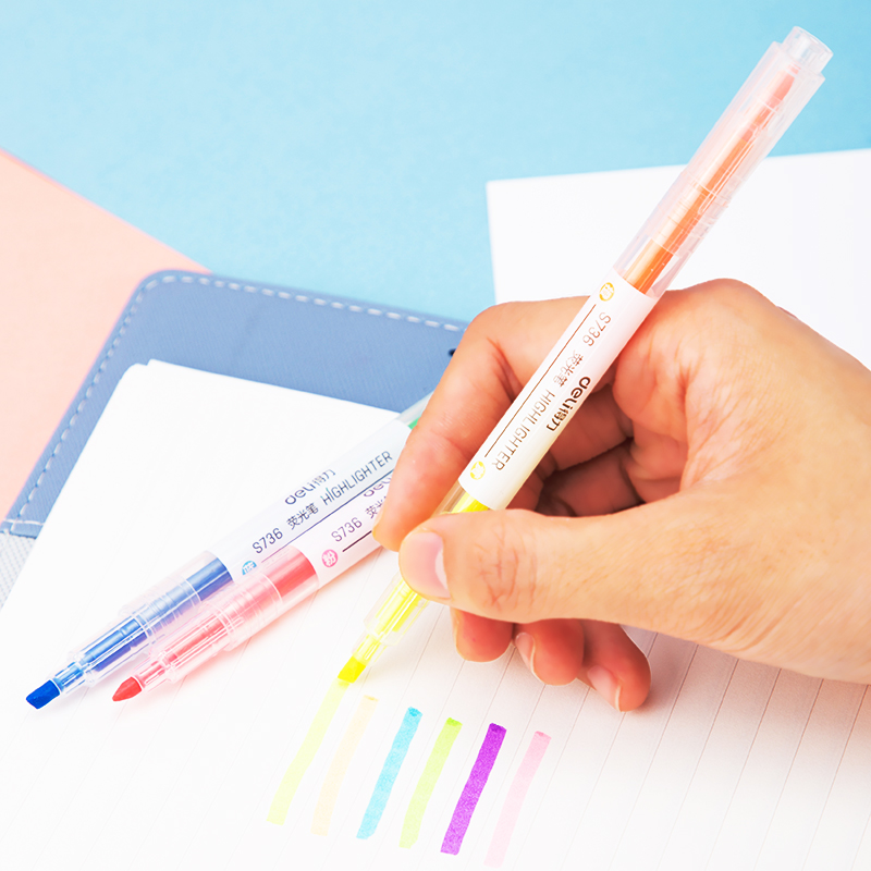 Able double head fluorescent pen (6 color suit) marked light color series students use tasteless candy color notes pen color coarse scratches focus sparkling silver light silver light fluorescent pen 1 set of wholesale 1