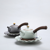 Chengxian Kaiwan side pot dry bubble plate ceramic black pottery teapot single pot dry bubble table wooden handle coarse pottery tea set