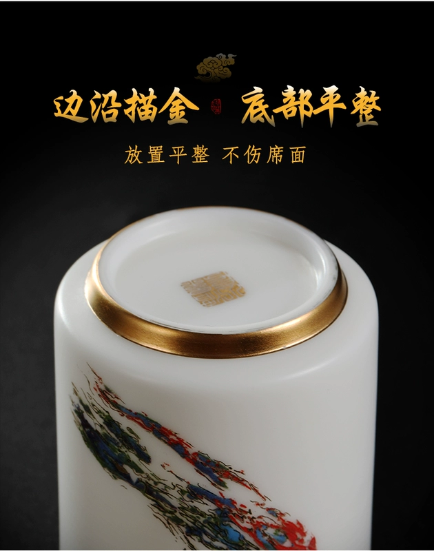 Chengxiandujingshanfang thân mỏng cao cấp màu trắng sứ trà đặt thịt cừu mỡ ngọc sứ bộ gốm sứ văn phòng nhà tiếp tân quà tặng ấm trà gốm bộ ấm chén gốm tử sa