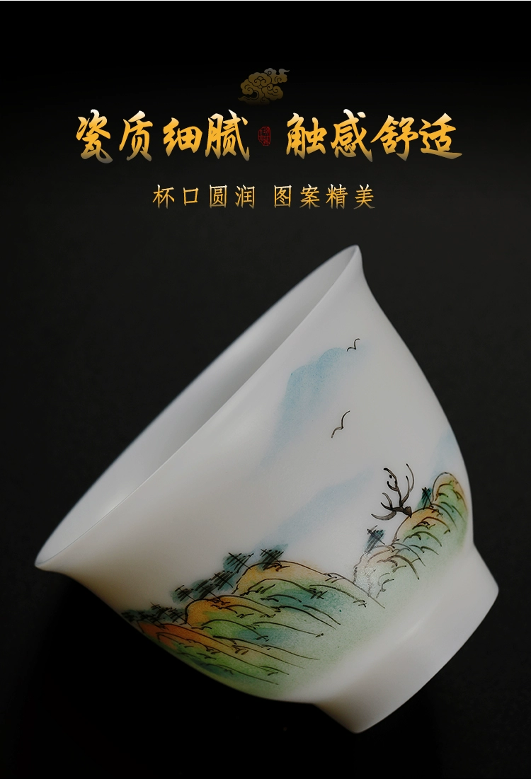 bộ ấm trà gốm Thạc sĩ Chengxian Chen Gongduan vẽ tay bộ trà sứ trắng hộ gia đình suet ngọc sứ che bát ấm trà loại đá cốc sứ bộ ấm chén gốm tử sa bình trà gốm