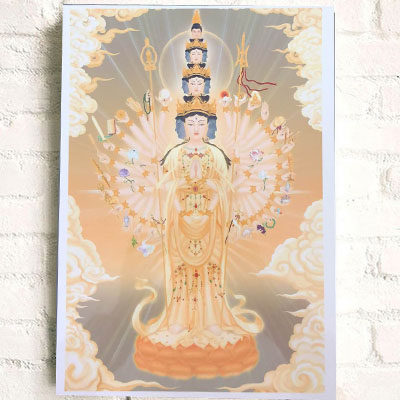 Thousands of hands Guanyin A4 photo taken as voluntary haircut of 1 month kowtow 108