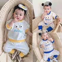 Baby Sports Suit Spring New Womens Spring Autumn Tide Children Dress Foreign Air Cute Super Cute One-year-old Male Baby Two Sets