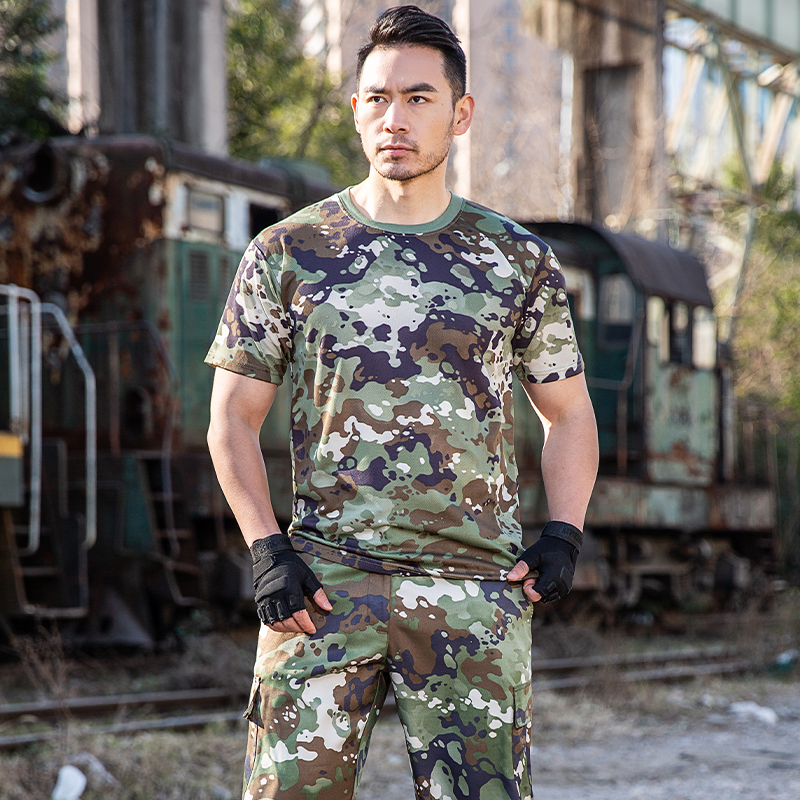 New short-sleeved military training suit set male college students summer thin men's military fans outdoor mud point camouflage overalls