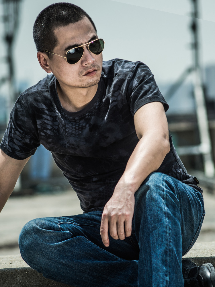 Camouflage T-shirt men's summer python pattern foreign army quick-drying air outdoor men's fitness suit half sleeve loose army fan short sleeve
