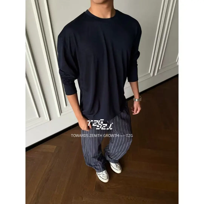 ''Tzg''「Casual Series」Lyocell Wool Blend Skin-Friendly Cool-Feeling Cover-Up Long-Sleeve T-Shirt