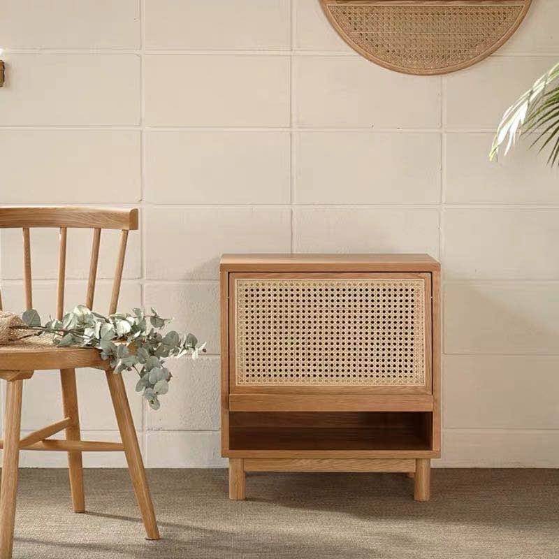 Nordic solid wood bedside table rattan storage cabinet small cabinet small apartment sofa side cabinet bedroom mini bedside cabinet
