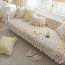 The Korean Departments new all-cotton sofa cushion The four-season universal small fresh field garden cloth art anti-slip cushion can be machine washable