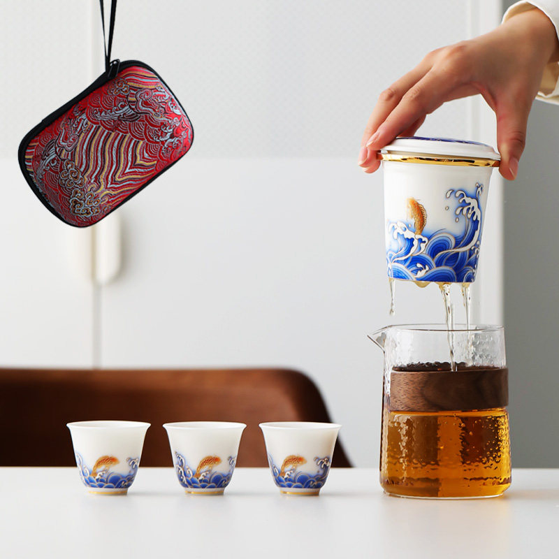 Upscale Custom Goat Fat Jade Express Guest Cup One Pot Three Cups Solo Outdoor Tea Tea Travel Tea Set Group Portable Bag Type