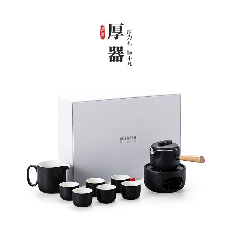 Candle Warm Tea Ware Ceramic Heating Coarse Pottery side Warm Oven Retro Small Office Mini Bubble Teapot Suit