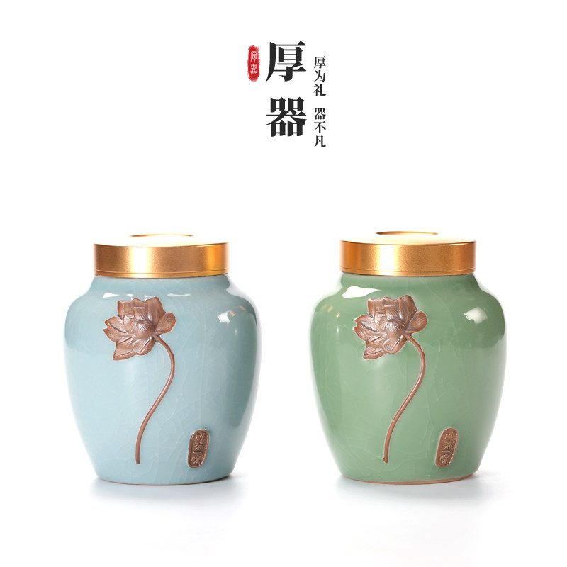 Ceramic tea leaf tank Big Brother Kiln Seal Tank Small Storage Tea Bin Home Creative Personality Hyacinth Moisture-proof Tea Box