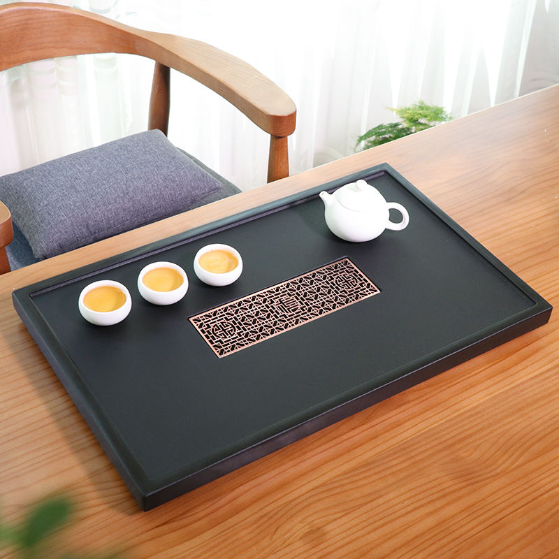 Tao Shangyin whole piece of black stone tea tray Chinese rectangular drainage tea table simple stone household tea tray