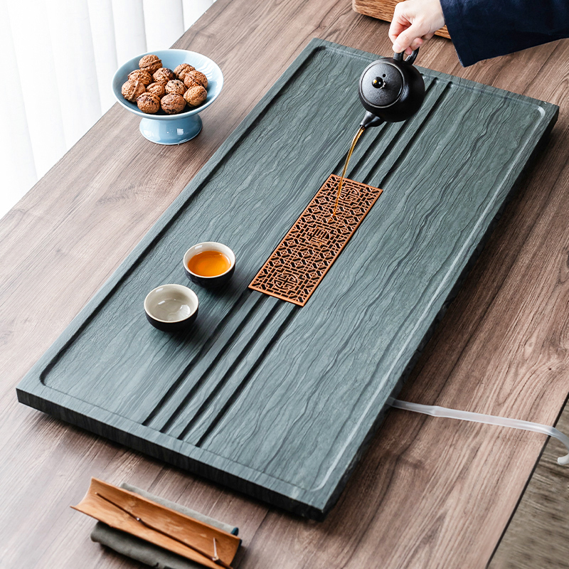 The whole piece of Ugin stone tea tray natural stone wood grain drainage Chinese modern simple home office size tea stand
