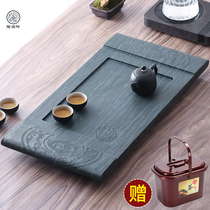 Wood grain stone Sky whole wood grain tea tray Chinese style rectangular drainage tea table simple stone household Tea Sea tray
