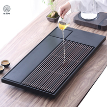 Zen Road solid wood wearing copper Wujin Stone tea tray household Stone tea table living room tray simple office drainage tea table