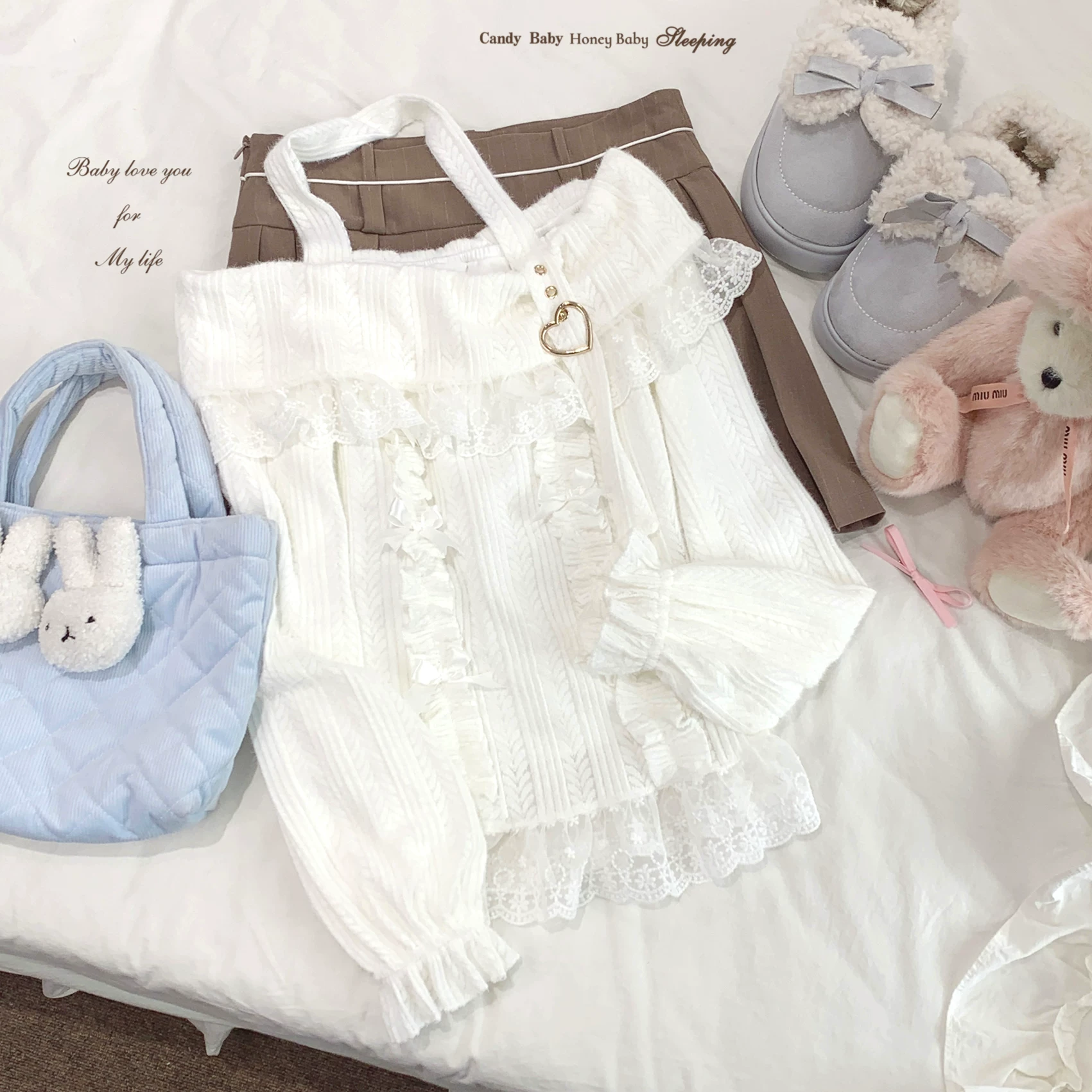 Длинный топ Sleepingdoll с кружевом, сердечная пряжка на плече и подвесными лямками, one size