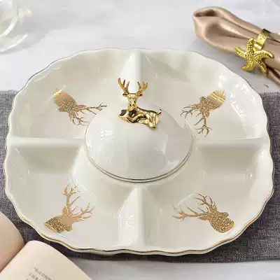 Modern creative household living room coffee table Candy fruit plate European-style ceramic grid high-end luxury high-end light luxury style