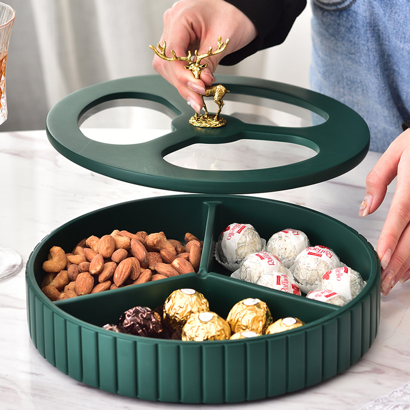 Tea table sitting room household creative INS receive sub-grid snack plate light luxury with cover multifunctional candy plate modern