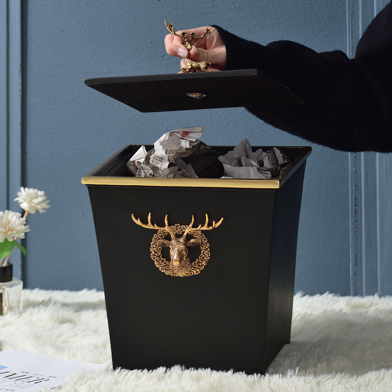 Household American living room round square large trash can with cover bedroom storage bucket Decoration European style