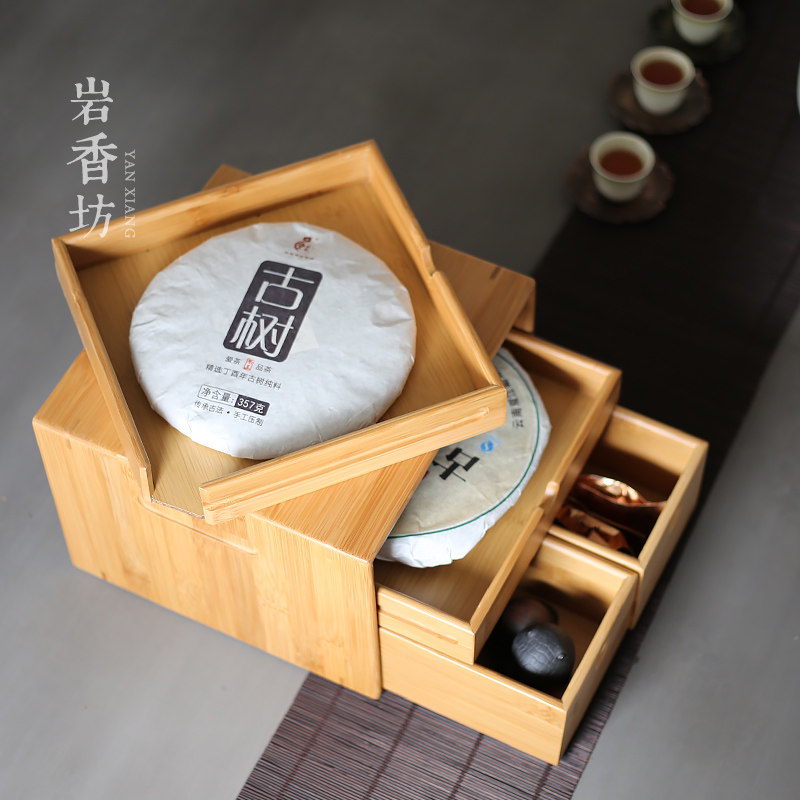 Rock Xiangfang Bamboo Pu'er tea box Sub-tea box Tea containing cabinet Multi-layer Pu-tea cabinet Bamboo Tea Cake Cabinet