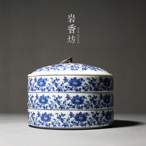 Yanxiangfang Dehua blue and white porcelain tea cake box Stackable Puer ceramic tea cake pot with lid