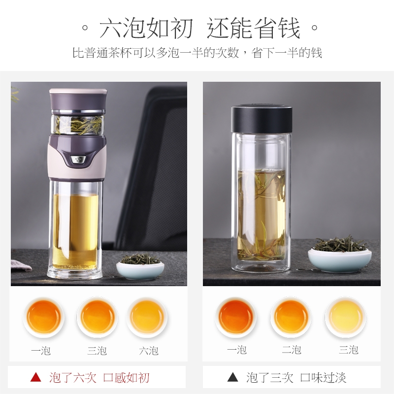 Separation of longteng tea tea cup double insulation glass cup portable filter with large capacity