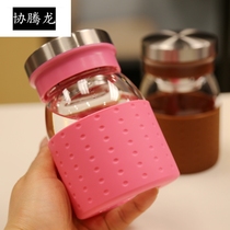 Brand Business Glass with cup with cup covered tea leakage pure color simple lady transparent tea