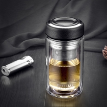 Brand double-layer glass mens portable filter drop-resistant home office tea cup thermal insulation Simple and easy