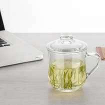 Brand green apple glass heat resistant transparent tea cup with handle men and women office cup with lid water