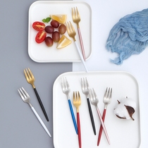 Net Red Fruit Fork Suit 304 Stainless Steel Home Fruit Sign Fruit Inserts Creative Cute Cake Dessert Little Fork