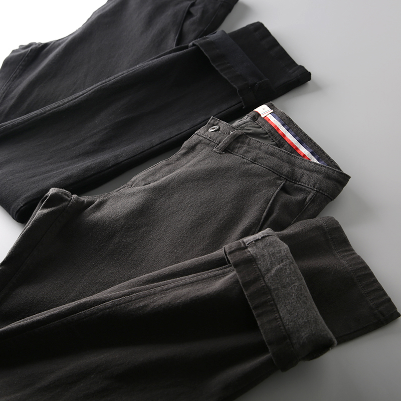 Foreign trade original single-cut export Italian autumn and winter men's small straight slim fleece solid color casual pants men's pants