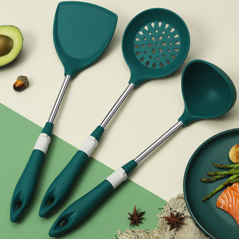 Non-stained silicone Silicone Shovel Fried Vegetable Shovel high temperature resistant Domestic stainless steel cookware Set of special protective boiler Silicone Pan Shovel