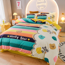 Winter thickened coral fleece bed four-piece milk fleece sheets flannel quilt cover crystal fleece winter bedding