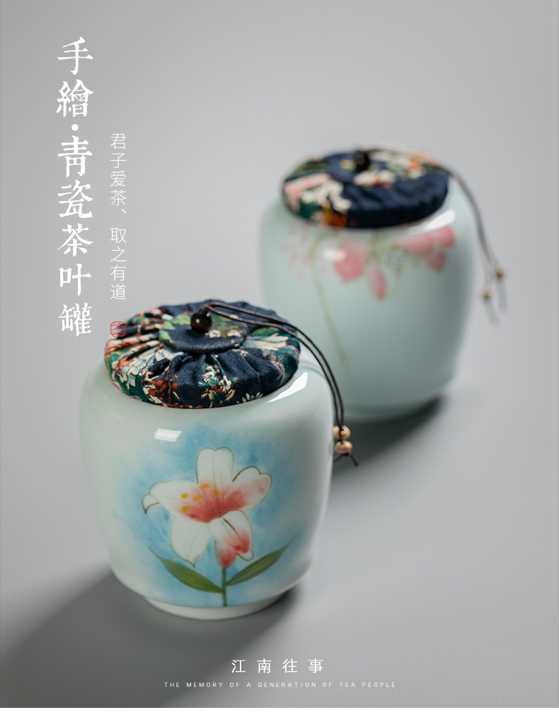 Jiangnan past celadon hand - made ceramic tea caddy fixings household storage tanks seal tank enamel lotus