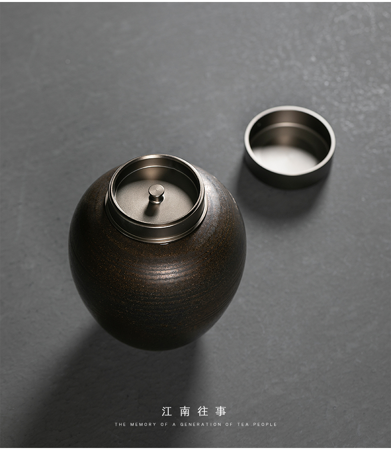 Jiangnan past caddy fixings iron glaze porcelain pot kung fu tea tea tea storehouse presents seal pot household store POTS