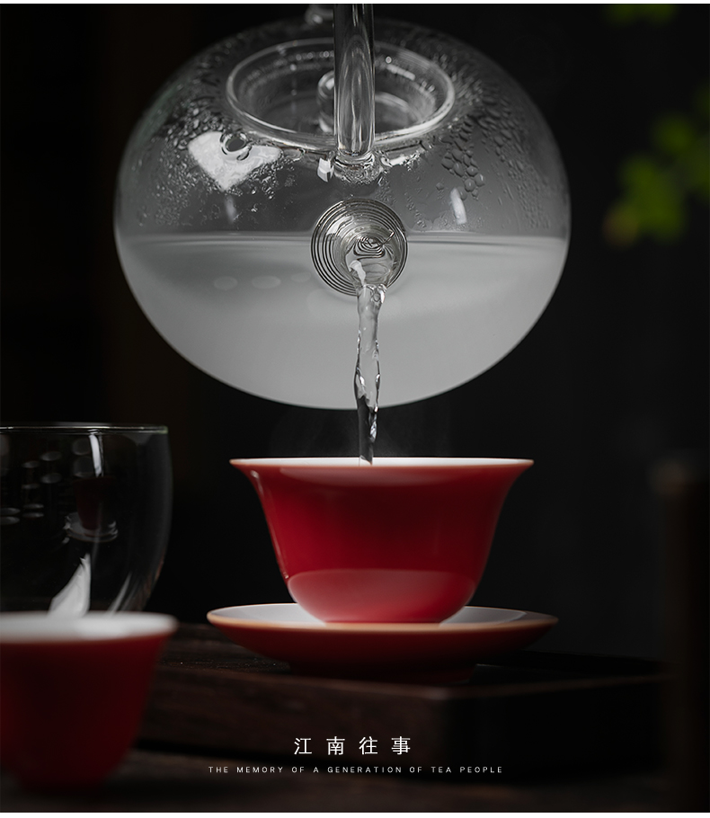 Small jiangnan past kung fu tea set ji red tureen household contracted tea gift set ceramic cups tea cup