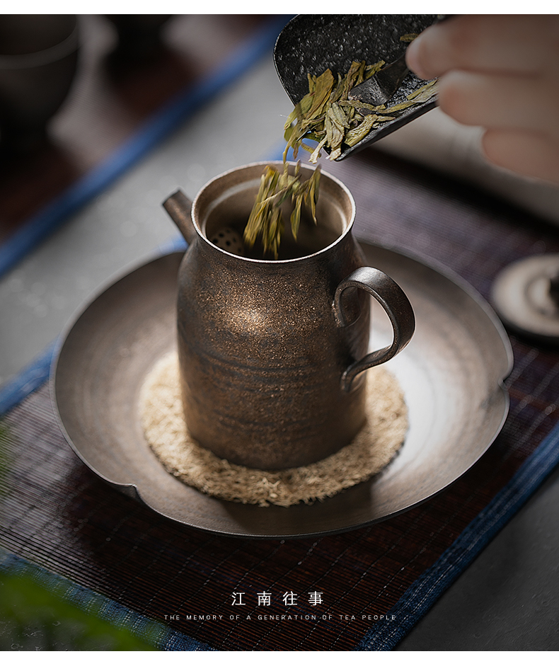 Jiangnan past Japanese coarse pottery checking retro rust glaze kung fu tea set ceramic teapot tea gift set
