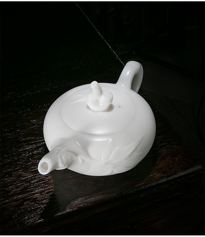 Jiangnan past China white bamboo pot teapot little teapot ceramic tea set white porcelain biscuit firing single pot of kung fu