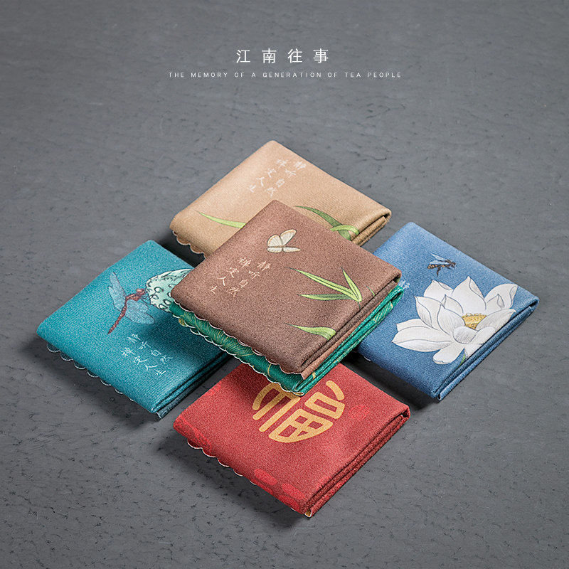 Jiangnan Past Velvet Color Painted Tea Towels Cotton Linen Absorbent Tea Table Rag China Wind Tea Set Tea Cloth Tea Accessories