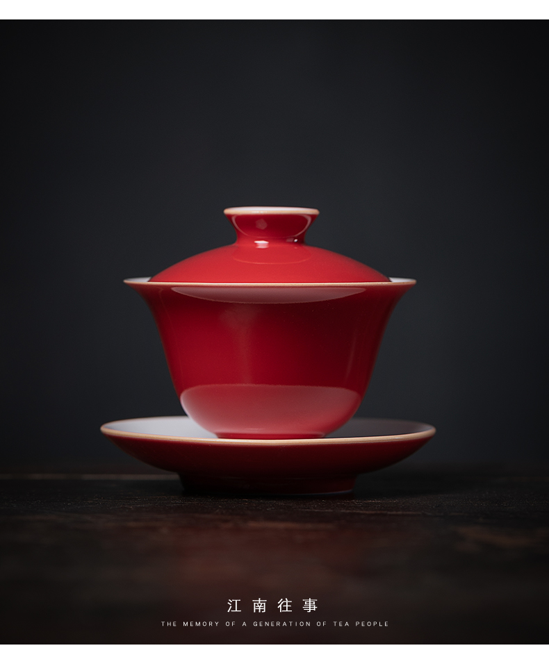 Small jiangnan past kung fu tea set ji red tureen household contracted tea gift set ceramic cups tea cup