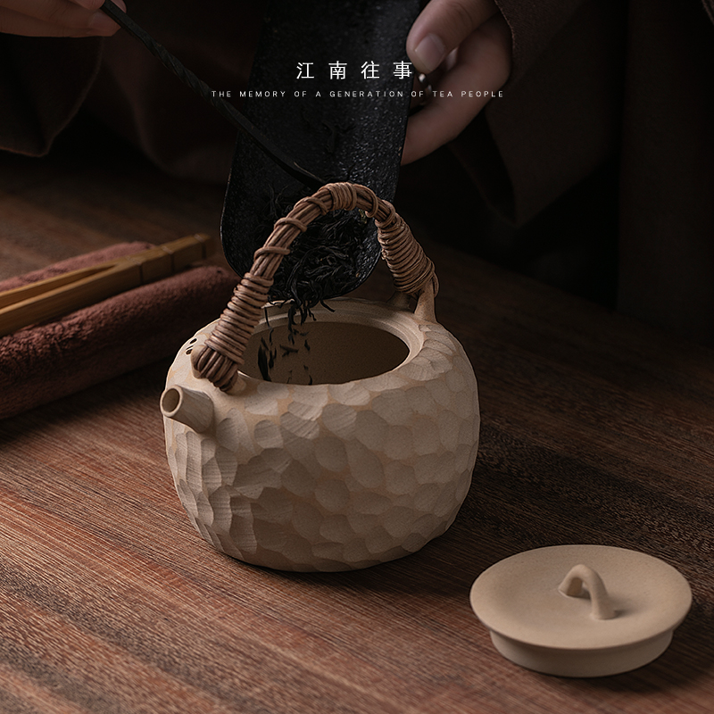 Jiangnan past the Japanese manual vines hammer coarse pottery teapot pu single girder pot pot small kung fu tea set