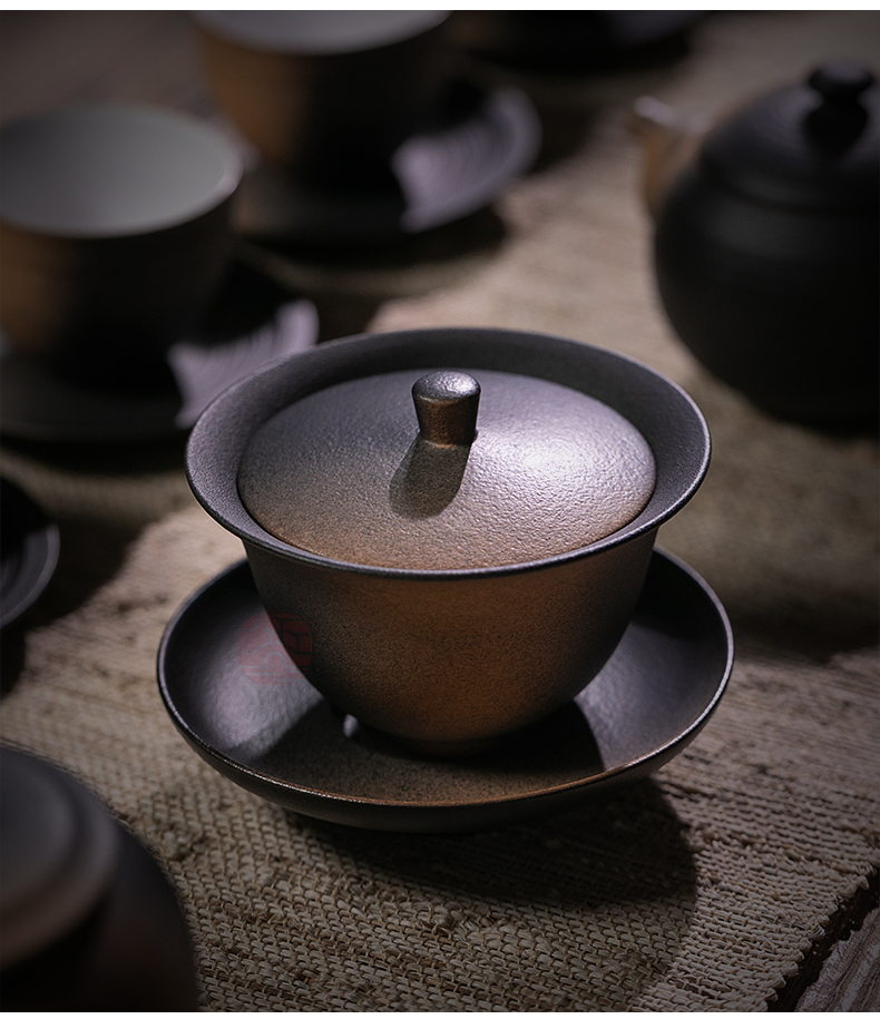 Jiangnan past tureen tea set fu jade and coarse ceramic kung fu tea set household Chinese teapot set