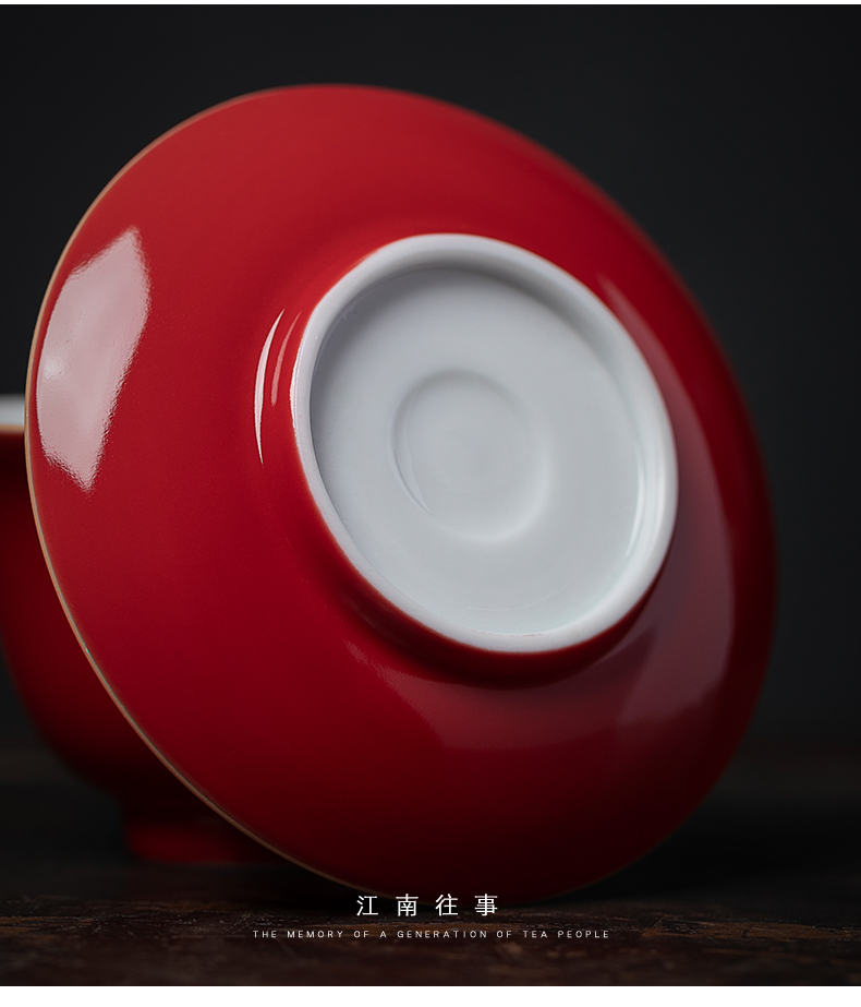 Jiangnan kung fu tea set three to tureen tea cups past a single household ji red glaze large - sized ceramic tea bowl