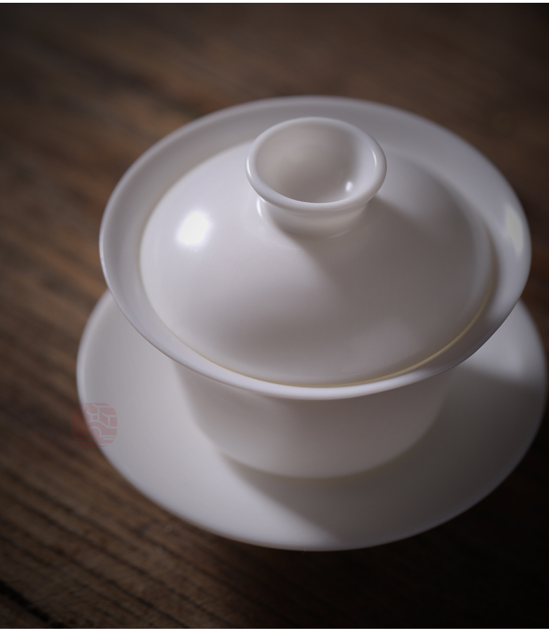 Jiangnan past China white porcelain tureen ceramic cups suet jade kung fu tea tea bowl three bowls