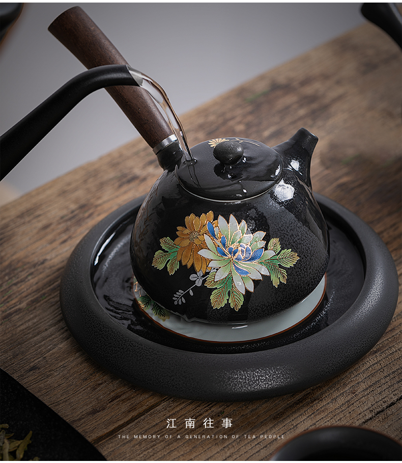 Jiangnan past kung fu tea set suit Japanese side put the pot of black up ceramic teapot teacup household whole