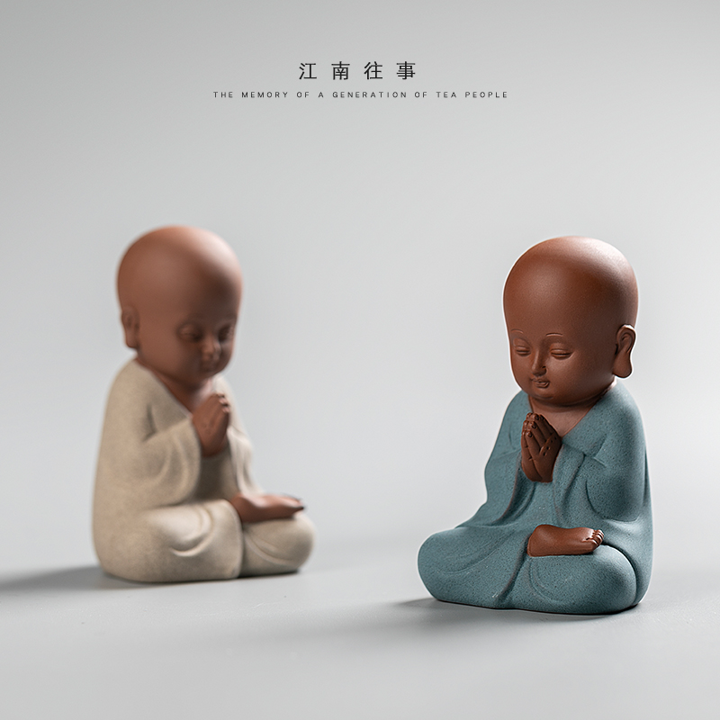 Jiangnan color sand pottery tea pet past furnishing articles kung fu tea tea play household small place small express little Buddha sand and mud