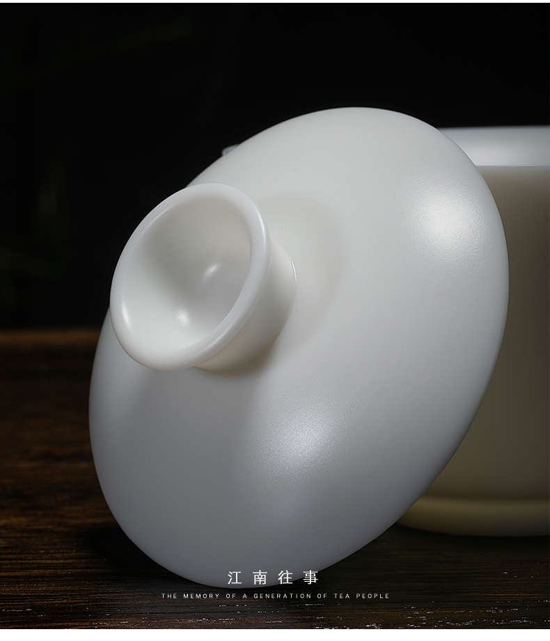 Jiangnan past dehua suet jade manual white porcelain tureen tea set, ceramic tea tureen three cups of a single