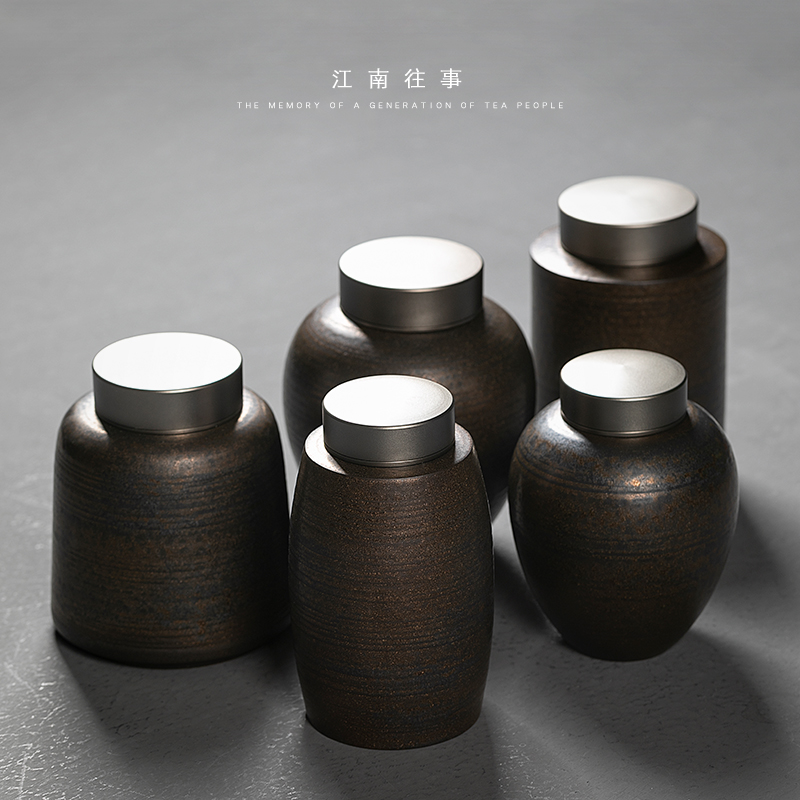 Jiangnan past caddy fixings iron glaze porcelain pot kung fu tea tea tea storehouse presents seal pot household store POTS